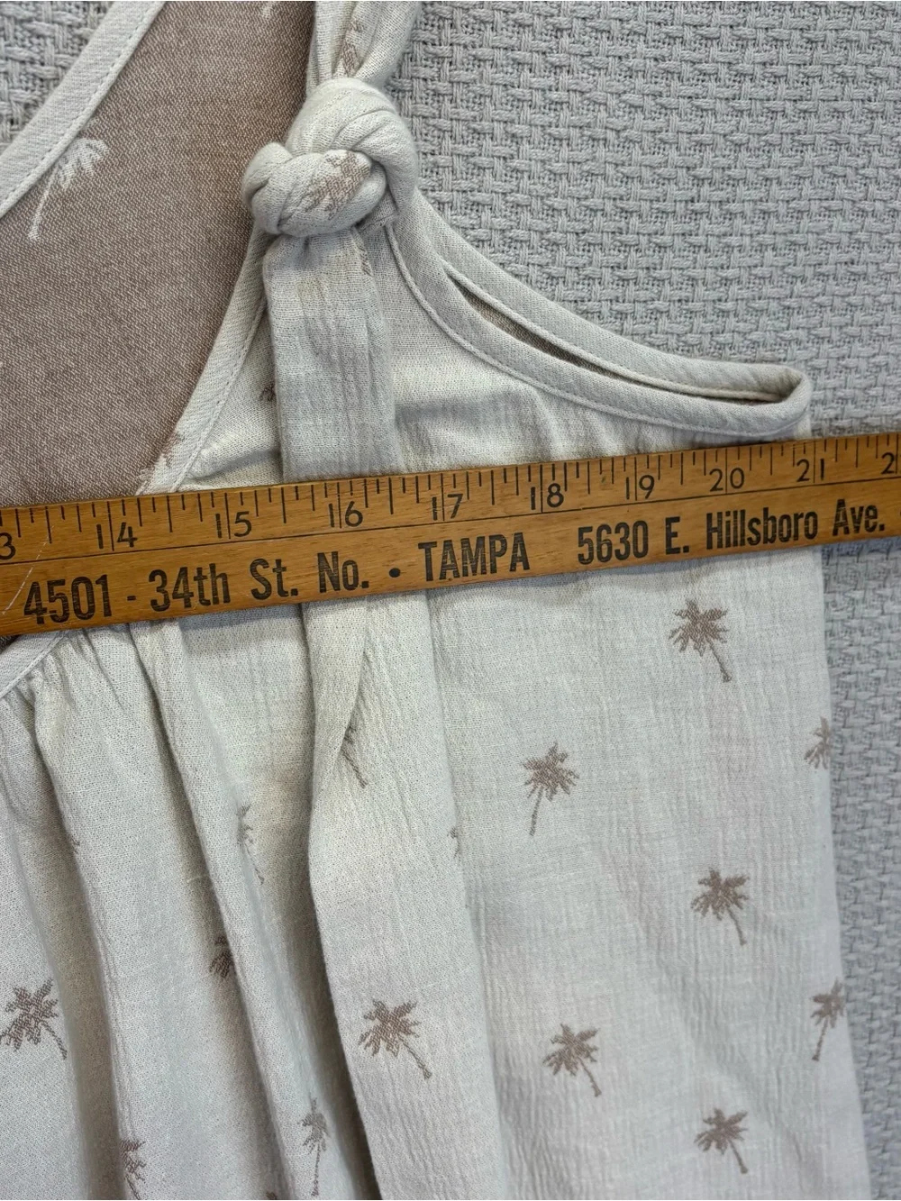 Faherty Tie Strap Organic Linen Cotton Tan Shift Midi Dress Sz Med Palm Trees